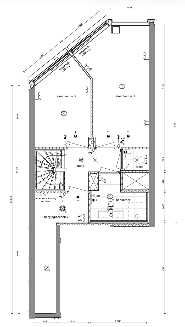 Planta do andar de cima (18º andar): quartos, banheiros e suíte master