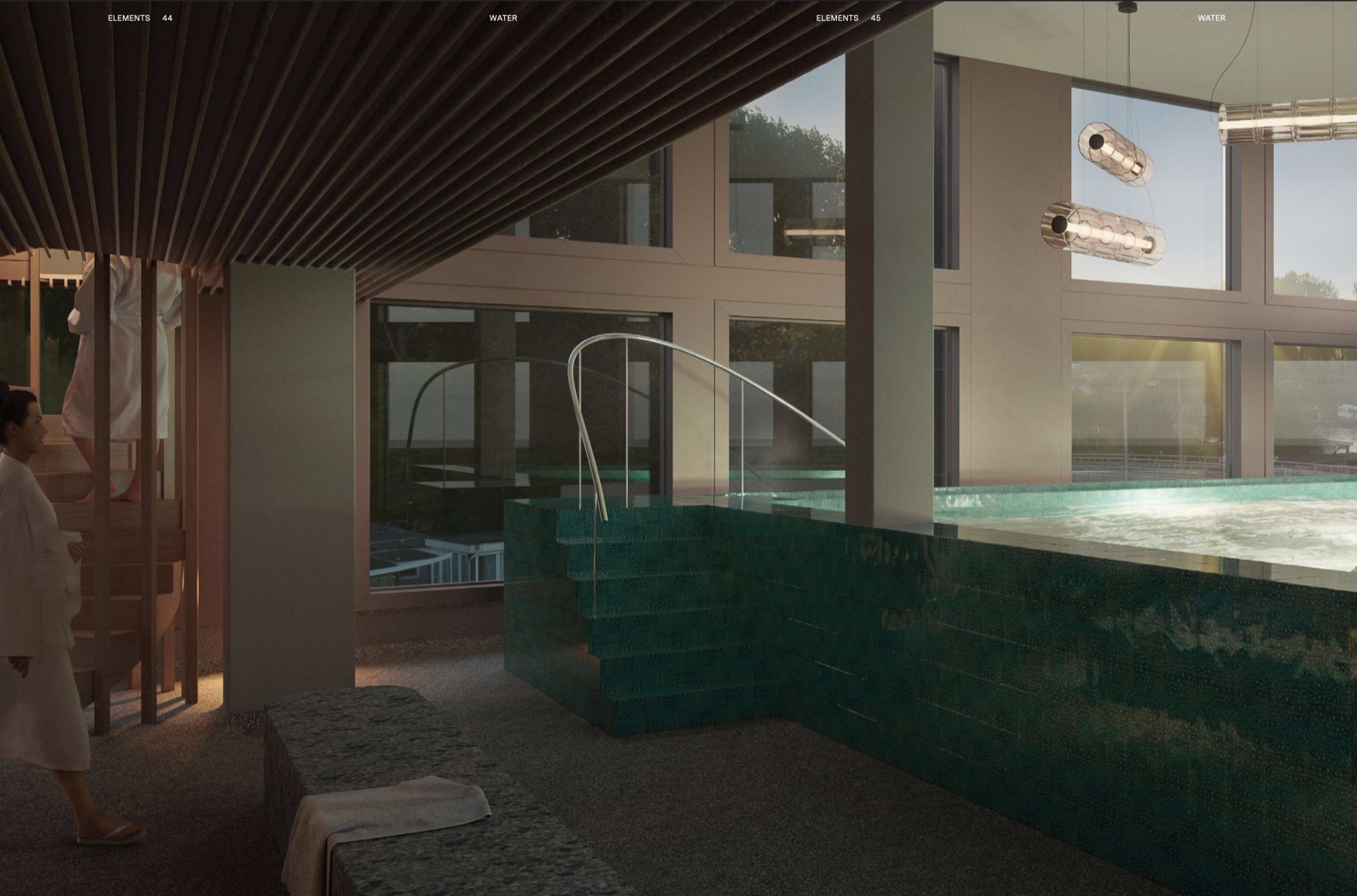 Render da piscina coberta com vista pro Amstel