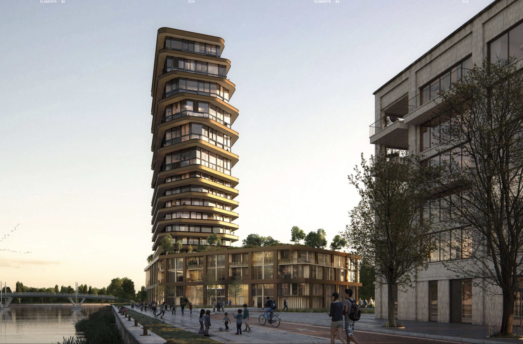 Render da torre principal vista do Amstel