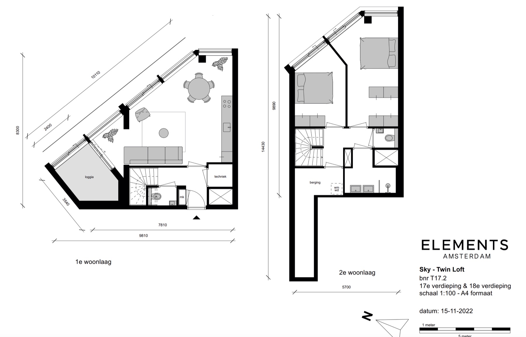 Planta do apartamento T17.2, duplex no 17º e 18º andares